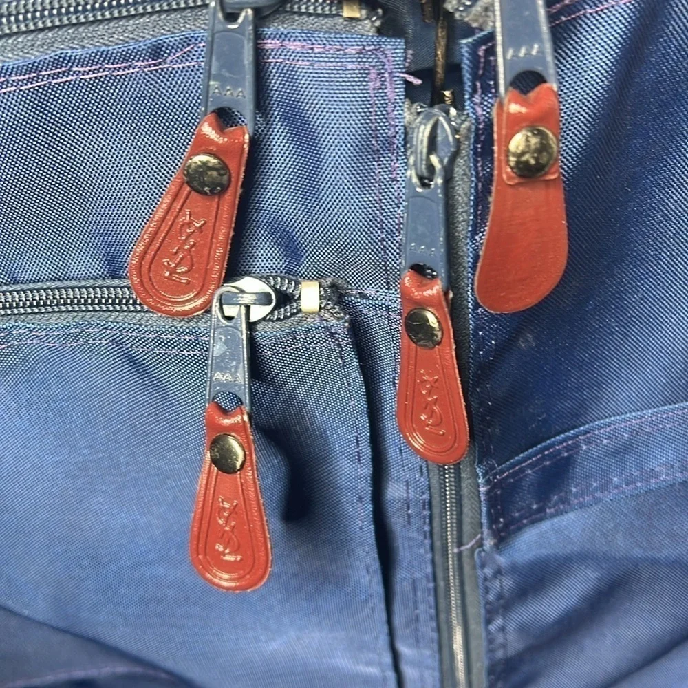 YSL Yves Saint Laurent 1970’s Blue Nylon Logo Folding Zip Around Garment Bag